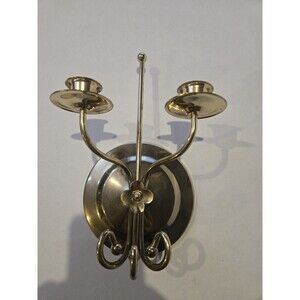 Vtg Brass Double Candle Wall Sconce Tapers Candelabra Holder Decor USA Home Int